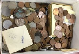 A box containing copper and old coinage.