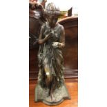 A large bronze figure of a lady on shaped base. Ap