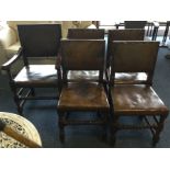 A good set of six rustic oak leather mounted chairs.
