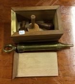 An old brass medical syringe etc.