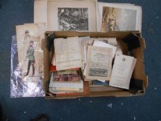 EPHEMERA a box with leaflets, prints & etchings, orig. drawings, booklets etc.