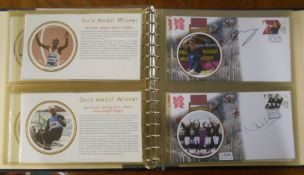 STAMPS album of 41 Buckingham covers, 2012 Olympics all signed by winners, incl. M. Farah, V.