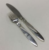 GEORG JENSEN: A silver knife and fork. Approx. 146