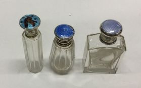 A group of three silver mounted and enamelled scen