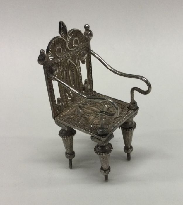 A heavy miniature Continental filigree silver chai - Image 2 of 2