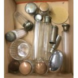 A box of miscellaneous bottles and glass jars. Est