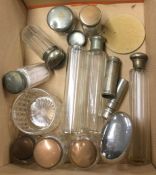 A box of miscellaneous bottles and glass jars. Est