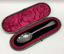 A cased Victorian silver pierced mote spoon. Birmingham 1893. By HJ Cooper and Co. Approx. 25 grams.
