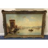 A large oil on canvas depicting an Italian scene. Approx