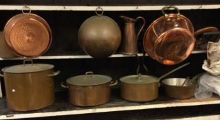 A good set good copper and other saucepans. Est. £