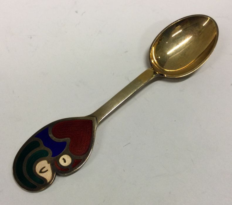 GEORG JENSEN: A heavy silver and enamel spoon. Approx. 46 grams. Est. £40 - £60. - Image 2 of 2