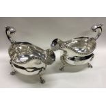 A fine quality pair of George III oval silver sauceboats. London 1767. By George Smith. Approx.