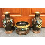 A pair of cloisonné vases together with matching b