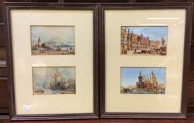 A pair of framed and glazed Continental watercolours. (Apparently unsigned). Approx. 14 cms x 9 cms.