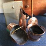 A copper coal scuttle etc. Est. £30 - £40.