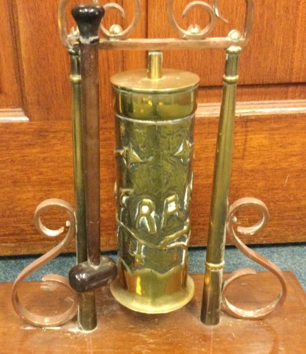 TRENCH ART: A good copper and brass gong on mahoga - Image 2 of 2