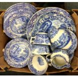 A box containing blue and white Spode china. Est.