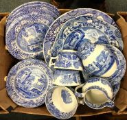 A box containing blue and white Spode china. Est.