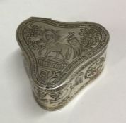 OF RELIGIOUS INTEREST: An Antique German silver box engraved with animals. Approx. 54 grams. Est. £