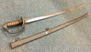 An unusual sword with turned wooden handle. Est. £