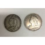 Two old silver Crowns. (Coins). Est. £20 - £30.