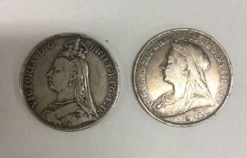 Two old silver Crowns. (Coins). Est. £20 - £30.