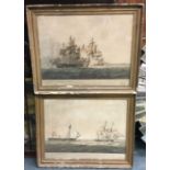 A pair of Antique framed and glazed sailing prints. Approx. 45 cms x 56 cms. Est. £60 - £80.