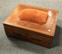 A Victorian hinged top sewing box together with on