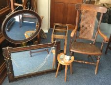 Two oak mirrors together with stick stand etc. Est