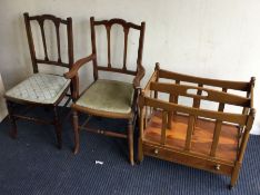 A pair of Victorian chairs together with a Canterbury. Est.