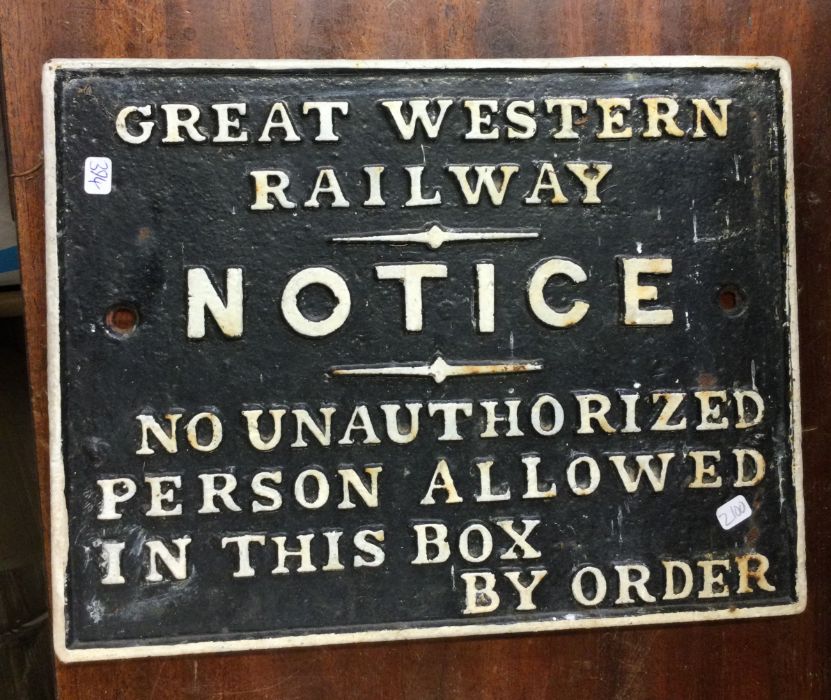 A Great Western Railway cast iron sign. Est. £30 -