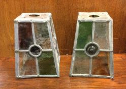A pair of lead glazed stained glass lampshades of