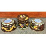 A pair of cloisonné shallow dishes together with a