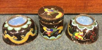 A pair of cloisonné shallow dishes together with a