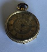 A small 18 carat gold fob watch. Approx. 23 grams.