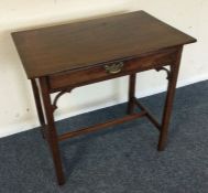 A mahogany single drawer table. Est. £30 - £50.