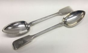 EXETER: An impressive pair of silver basting spoons. 1858. By John Stone. Approx. 270 grams. Est. £