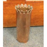 TRENCH ART: A heavy copper shell case decorated wi