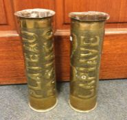 TRENCH ART: A good pair of embossed shell cases. E