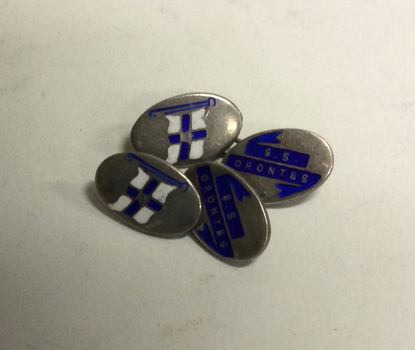 A pair of silver and enamel cufflinks. Approx. 8 grams. Est. £30 - £50.