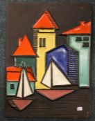 A Continental pottery panel decorated with sailing