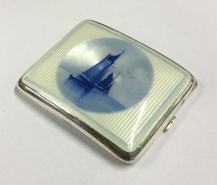 A Danish silver and enamelled cigarette case decor