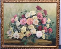 WILLIAM LONGSTAFF (Australian 1879 - 1953): An oil on canvas still life of flowers. Approx. 75 cms x