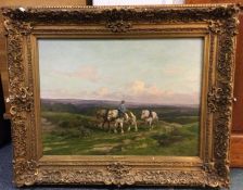 CLEMENT QUINTON (French 1851 - 1920): A gilt framed oil on canvas depicting a moorland scene with