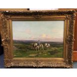 CLEMENT QUINTON (French 1851 - 1920): A gilt framed oil on canvas depicting a moorland scene with