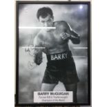 A framed and glazed signed poster of Barry McGuigan. Approx. 41