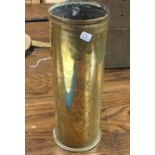 TRENCH ART: A heavy engraved brass shell case with