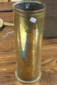 TRENCH ART: A heavy engraved brass shell case with