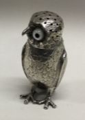 An early Edwardian Novelty silver pepper in the form of an owl. Sheffield 1902. By Walker and