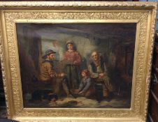 A large Victorian oil on canvas depicting fisherma